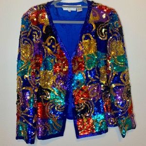 Oleg Cassini Sequence silk blazer sz 8 multicolor